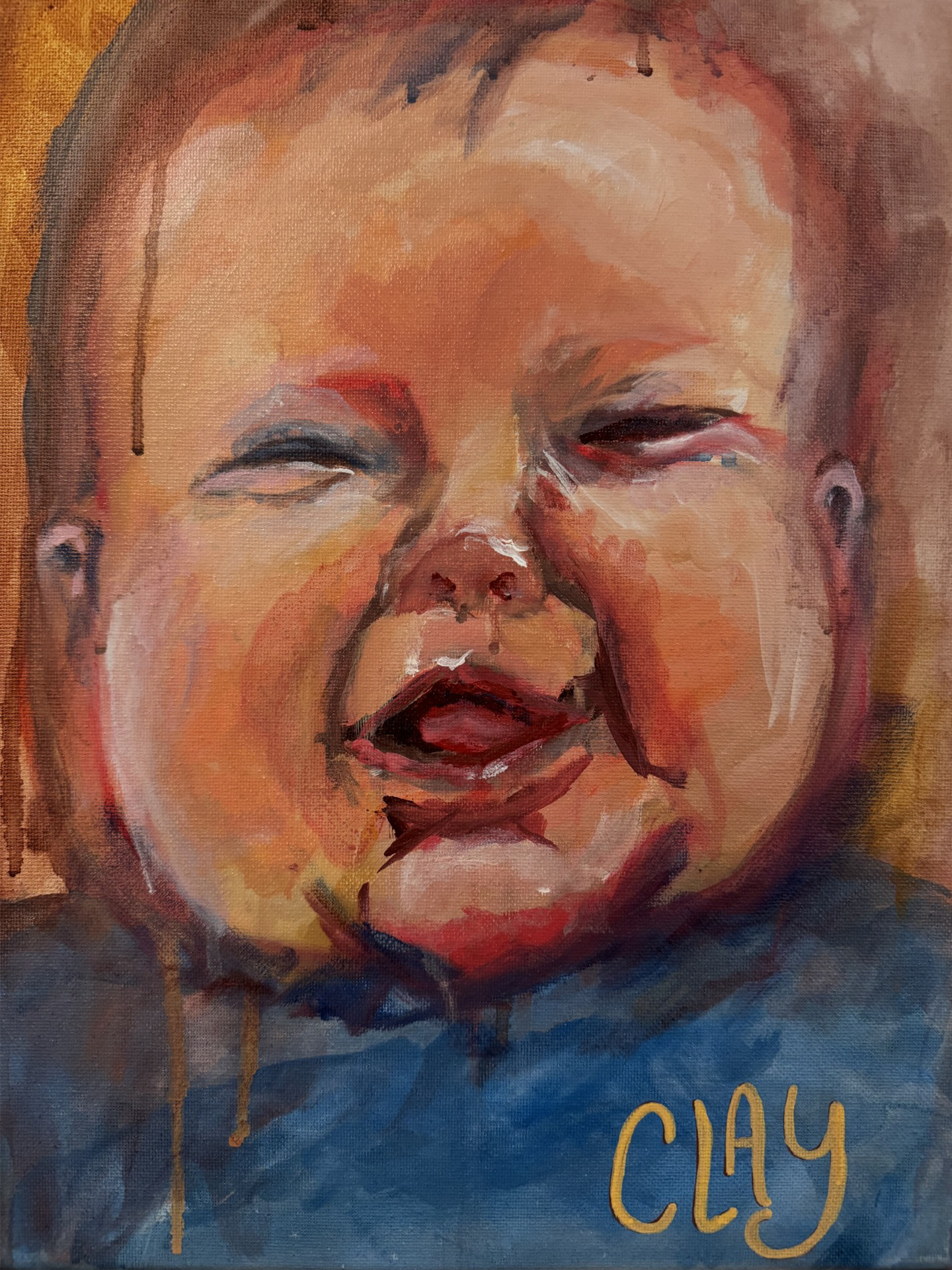 painting of a chunky baby laughing